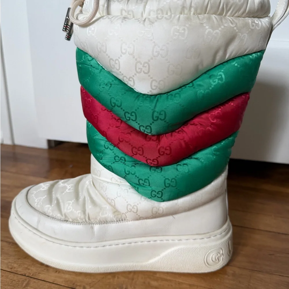 Gucci Red & Green Chevron Padded Nylon Winter Boots
